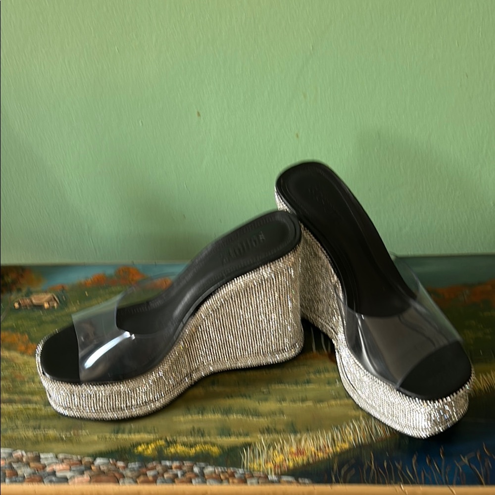 SCHUTZ Silver and Black Wedge Sandals - Picture 2 of 4